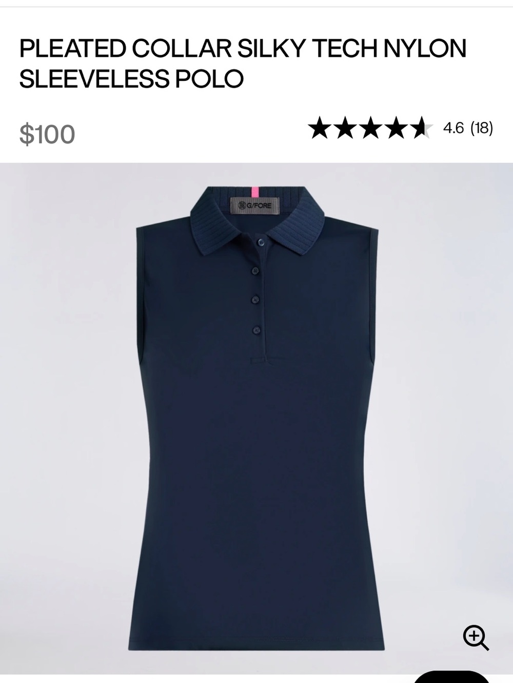 G/FORE Navy Pleated-Collar Silky Tech Nylon Sleeveless Polo